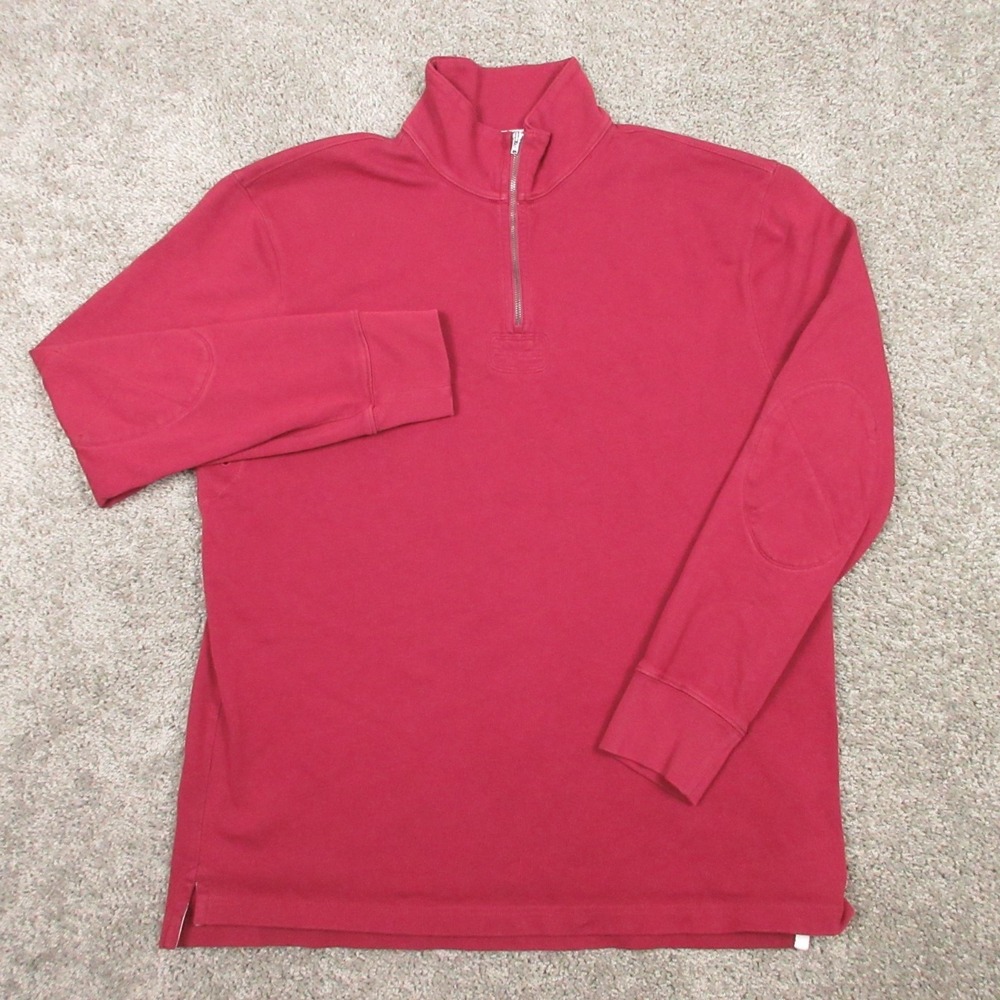 J Crew Sweater Mens XL Red Solid Knit Oarsman Elbow Patch Quarter Zip Pullover